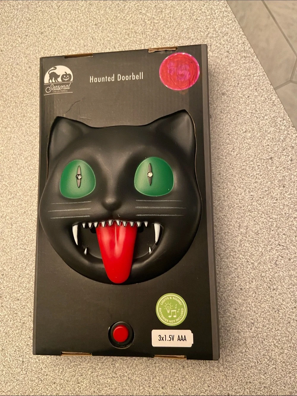 Haunted Cat Doorbell - Black with Green Eyes and Red Tongue -